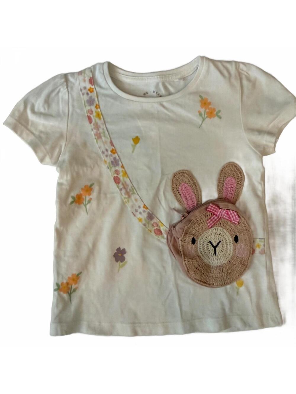Tu Girls Bunny Purse Floral Appliqué T-Shirt Size 2-3 Years 92-98cm